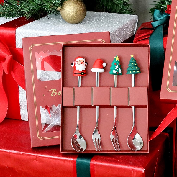 크리스마스 티스푼/포크 4P 세트 